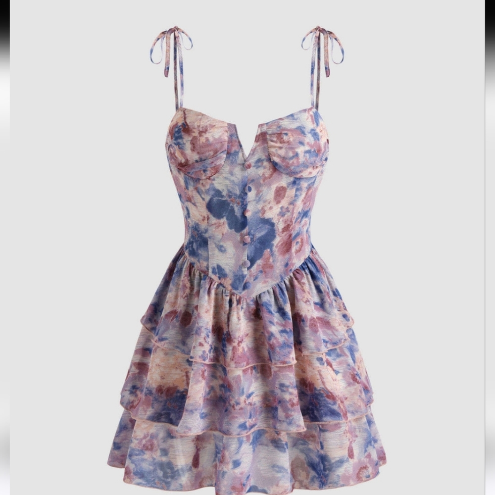 Tie-dye Layered Mini Dress, size Large